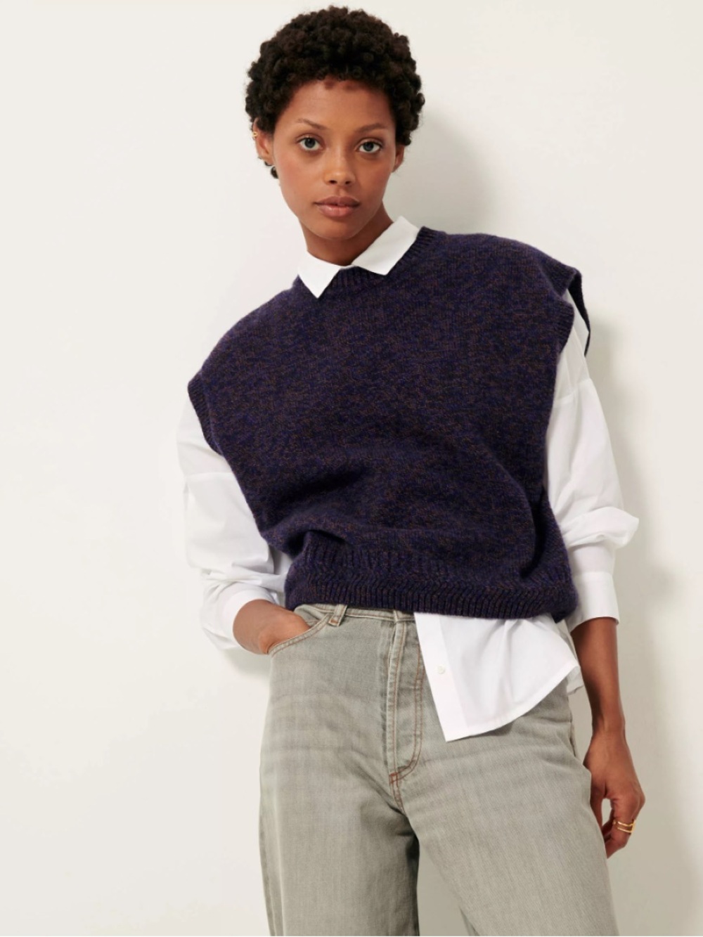 Sessùn Fabinino Merino Wool Sleeveless Sweater in Ink Blue/Purple size small